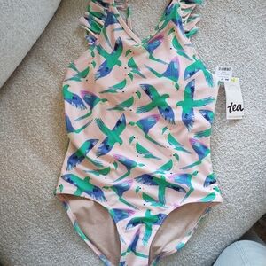 NWT Tea Collection Girls Size 14 Girly Fun Bird Print Swimsuit